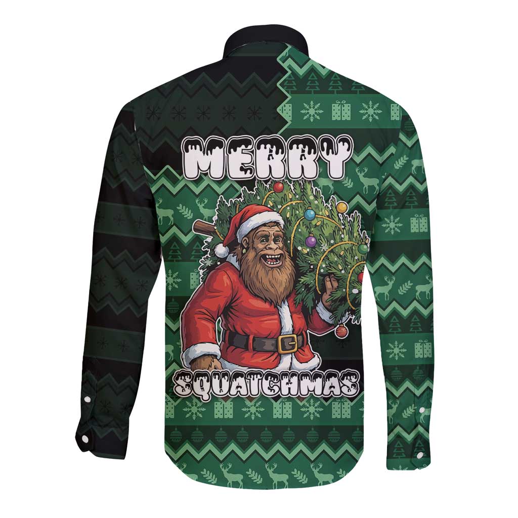 Bigfoot Christmas Long Sleeve Button Shirt Squatching Through The Snow - Wonder Print Shop