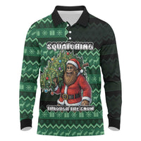 Bigfoot Christmas Long Sleeve Polo Shirt Squatching Through The Snow - Wonder Print Shop