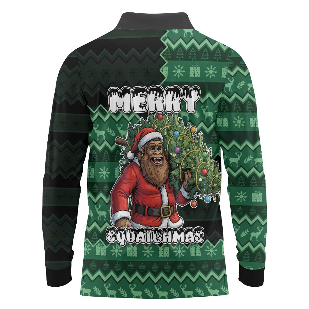 Bigfoot Christmas Long Sleeve Polo Shirt Squatching Through The Snow - Wonder Print Shop