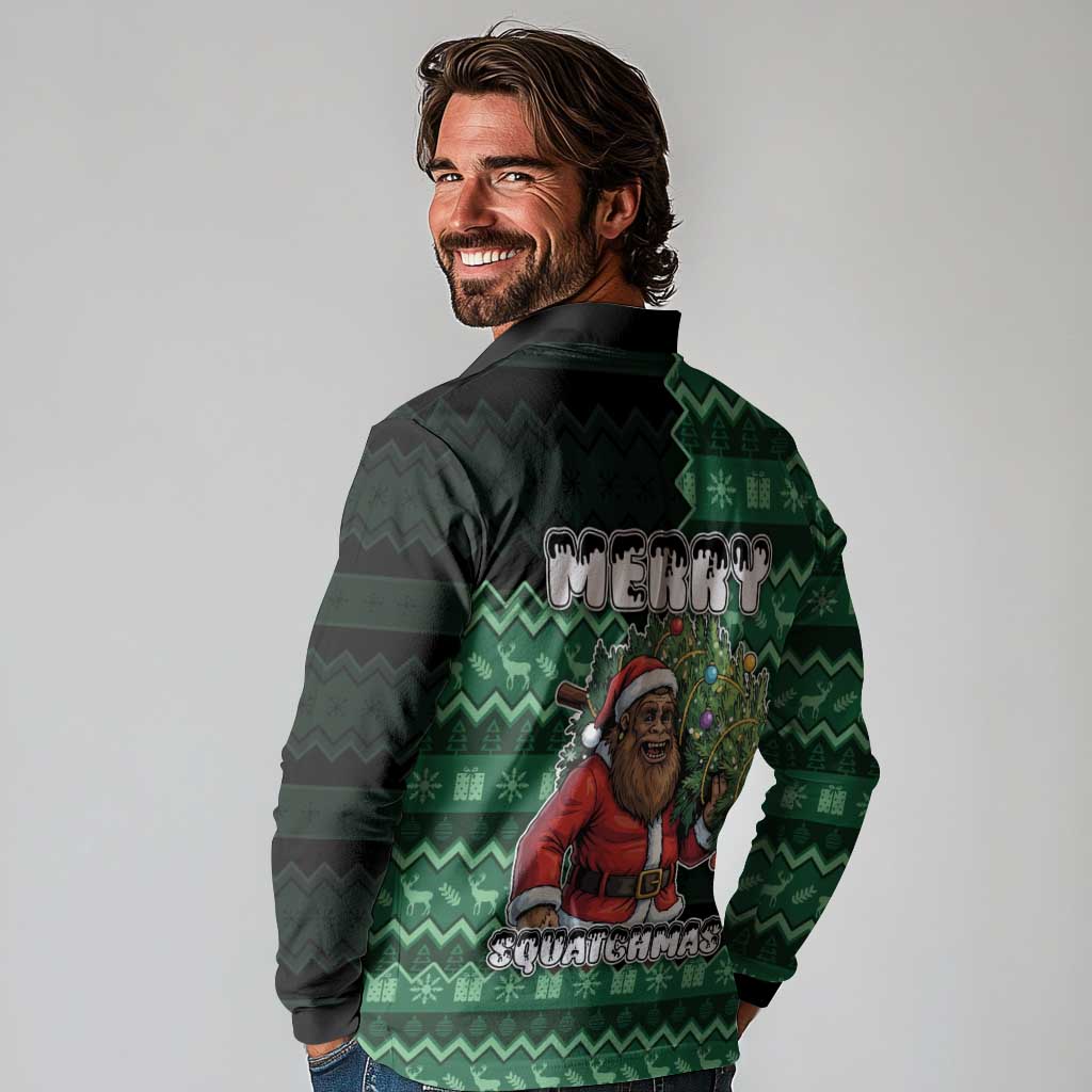 Bigfoot Christmas Long Sleeve Polo Shirt Squatching Through The Snow - Wonder Print Shop