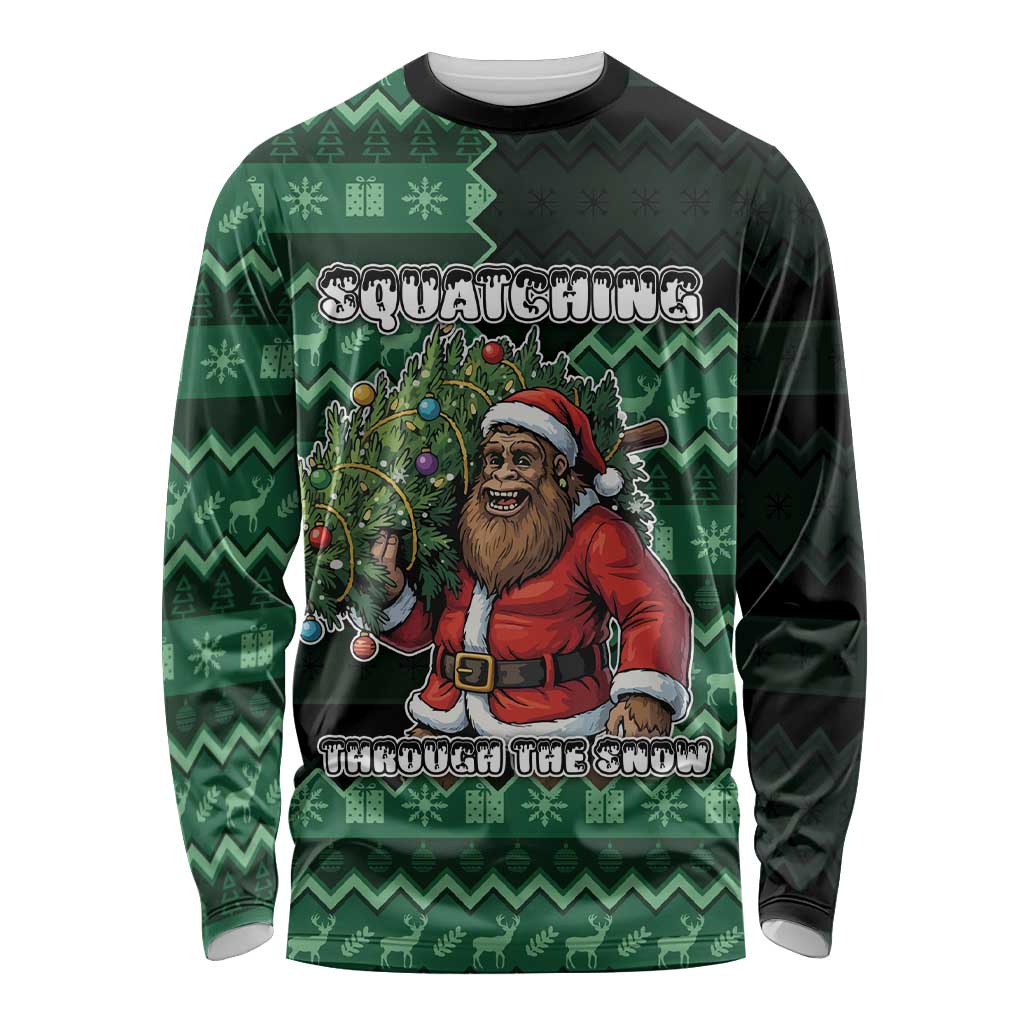 Bigfoot Christmas Long Sleeve Shirt Squatching Through The Snow - Wonder Print Shop
