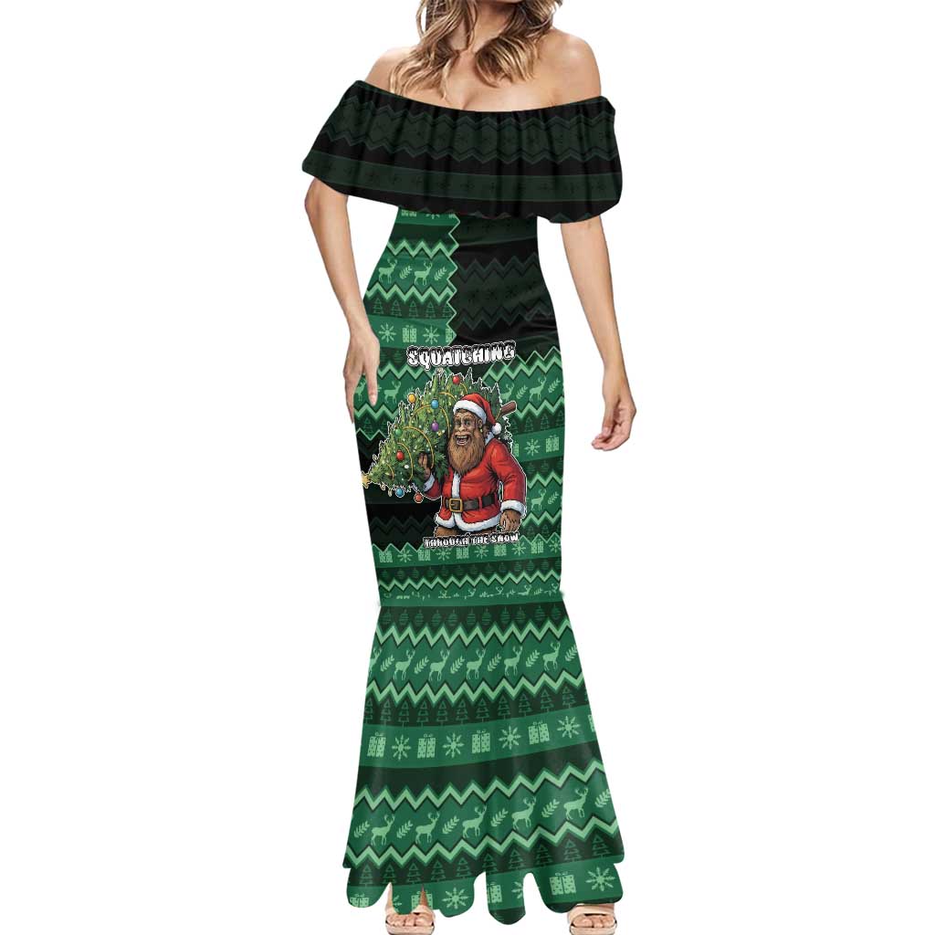 Bigfoot Christmas Mermaid Dress Squatching Through The Snow - Wonder Print Shop