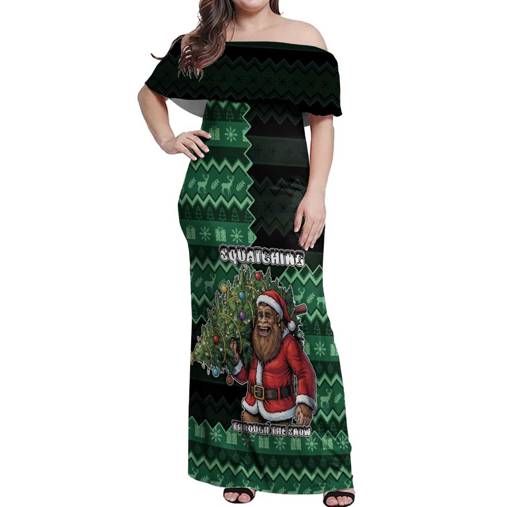 Bigfoot Christmas Off Shoulder Maxi Dress Squatching Through The Snow - Wonder Print Shop