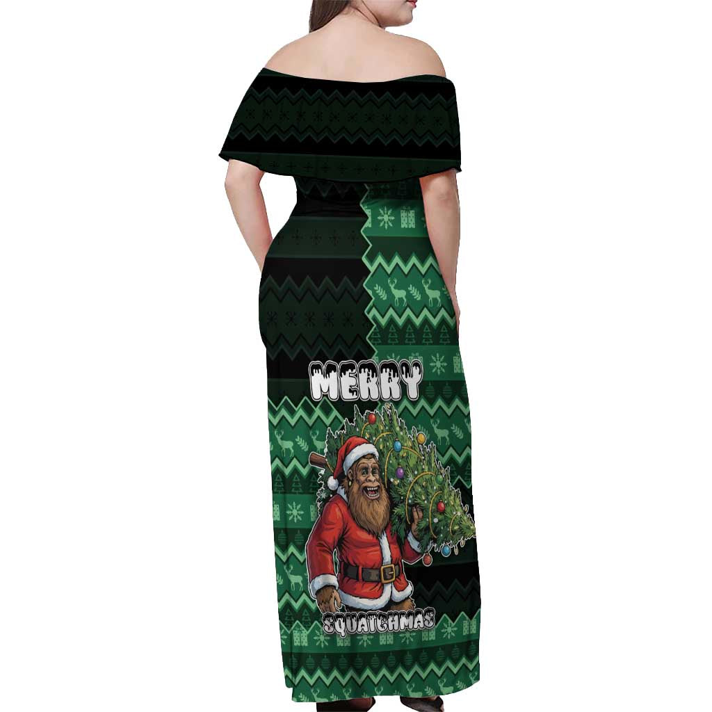 Bigfoot Christmas Off Shoulder Maxi Dress Squatching Through The Snow - Wonder Print Shop