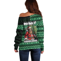 Bigfoot Christmas Off Shoulder Sweater Squatching Through The Snow - Wonder Print Shop