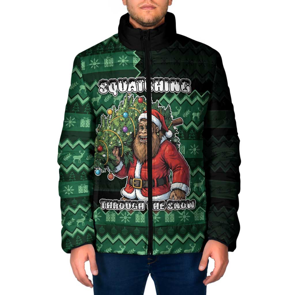 Bigfoot Christmas Padded Jacket Squatching Through The Snow - Wonder Print Shop