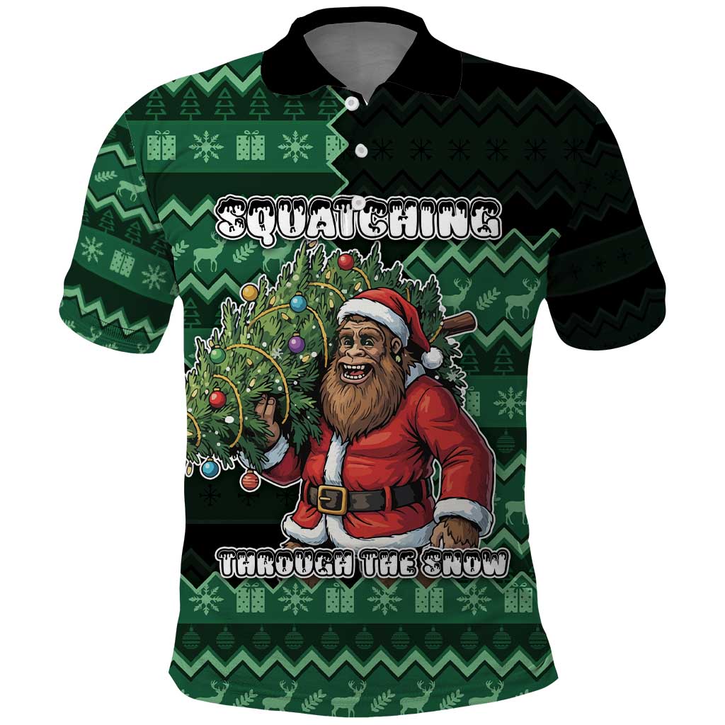 Bigfoot Christmas Polo Shirt Squatching Through The Snow - Wonder Print Shop
