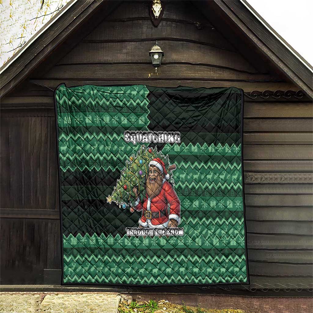 Bigfoot Christmas Quilt Squatching Through The Snow - Wonder Print Shop