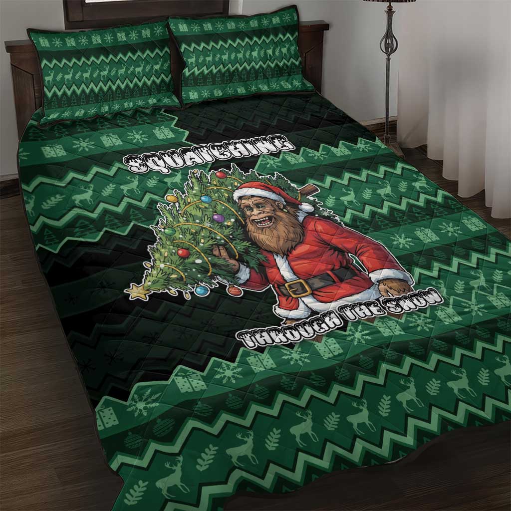 Bigfoot Christmas Quilt Bed Set Squatching Through The Snow - Wonder Print Shop