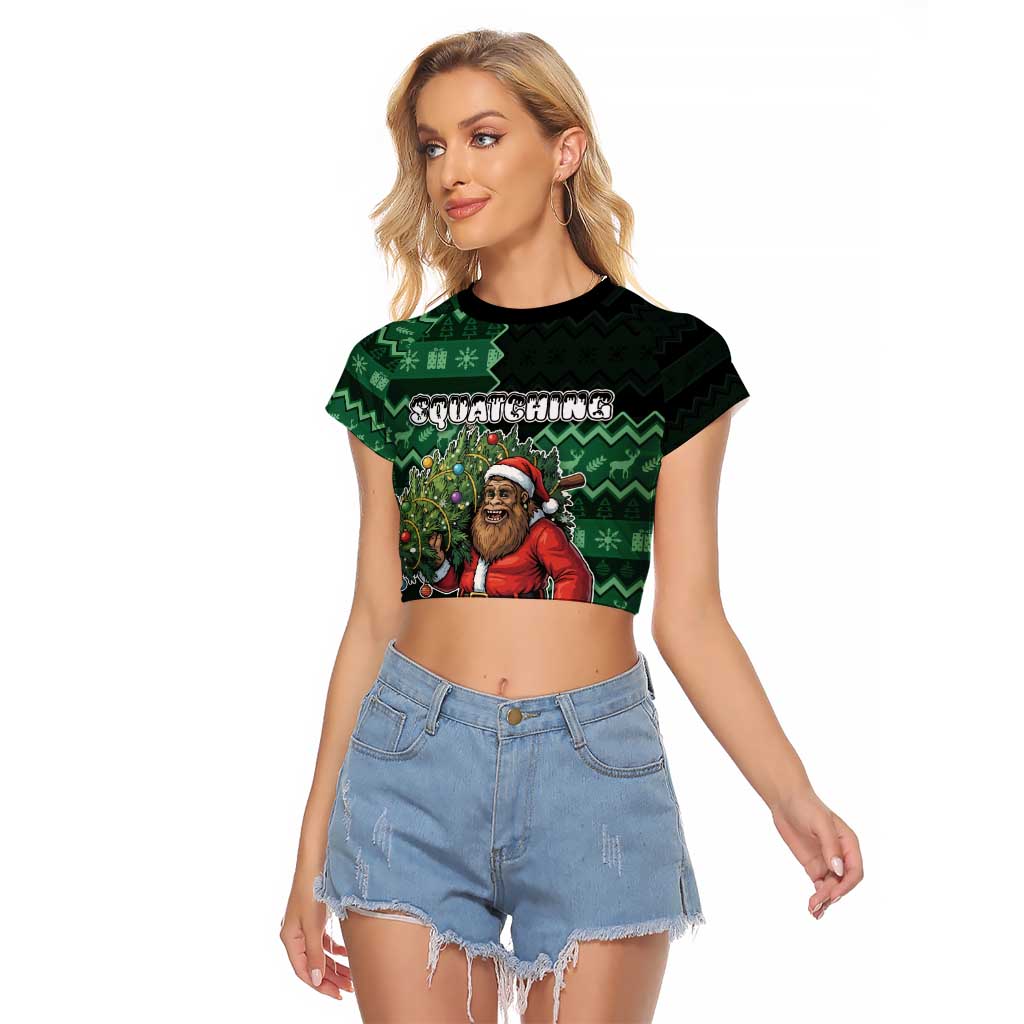 Bigfoot Christmas Raglan Cropped T Shirt Squatching Through The Snow - Wonder Print Shop
