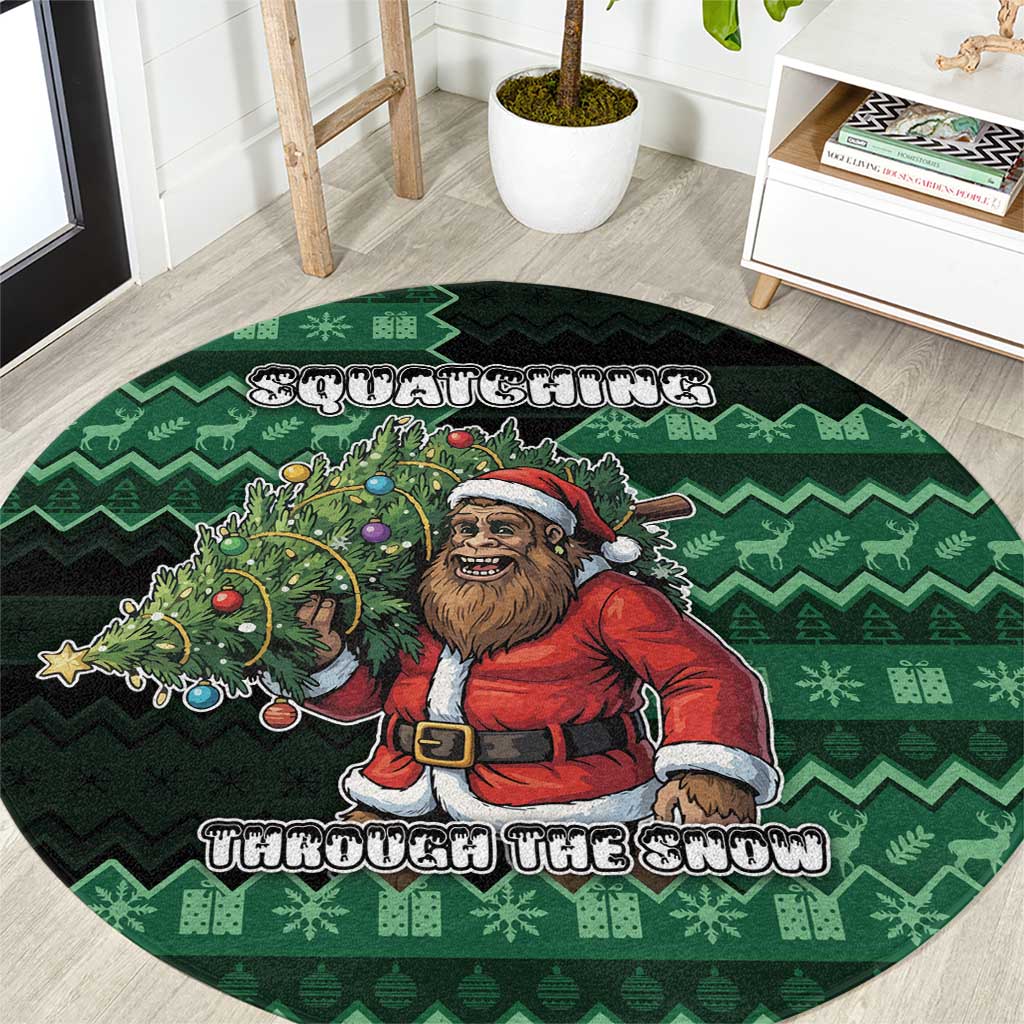 Bigfoot Christmas Round Carpet Squatching Through The Snow - Wonder Print Shop