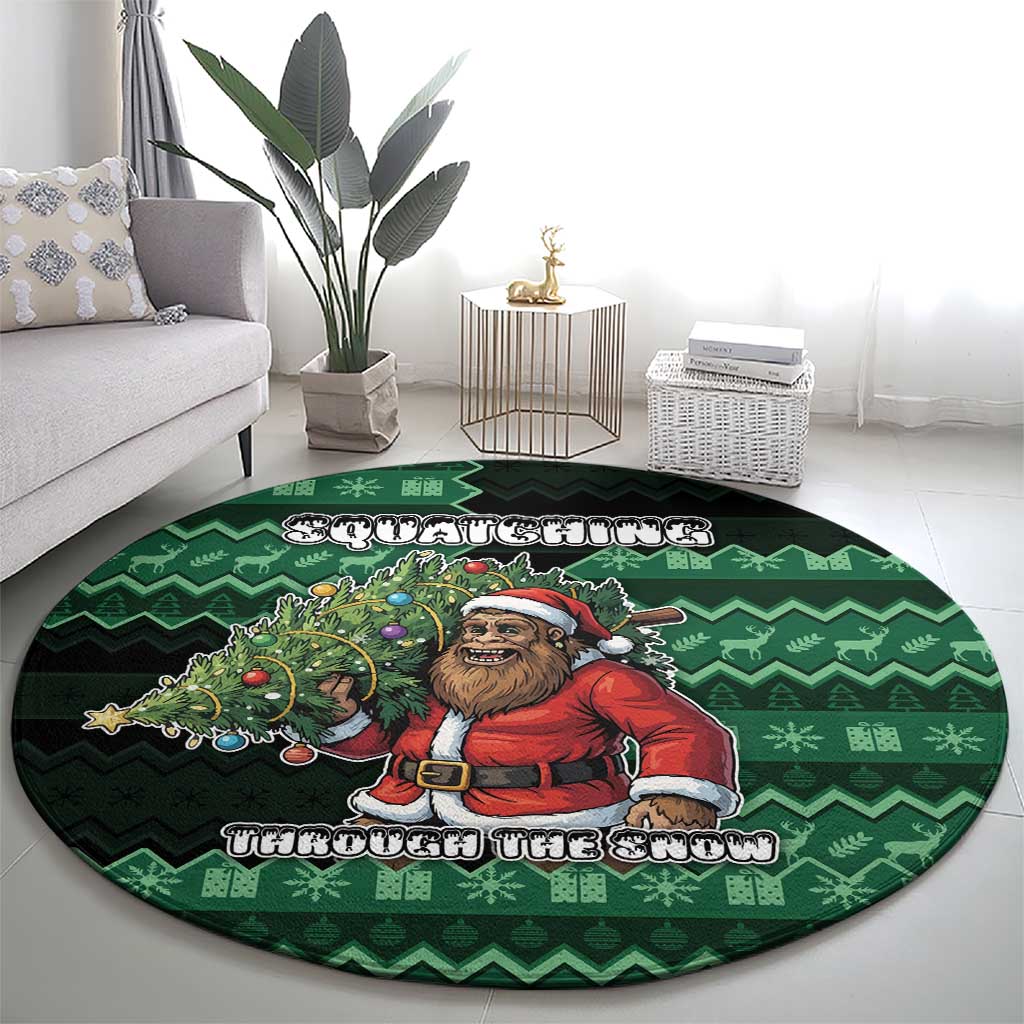 Bigfoot Christmas Round Carpet Squatching Through The Snow - Wonder Print Shop