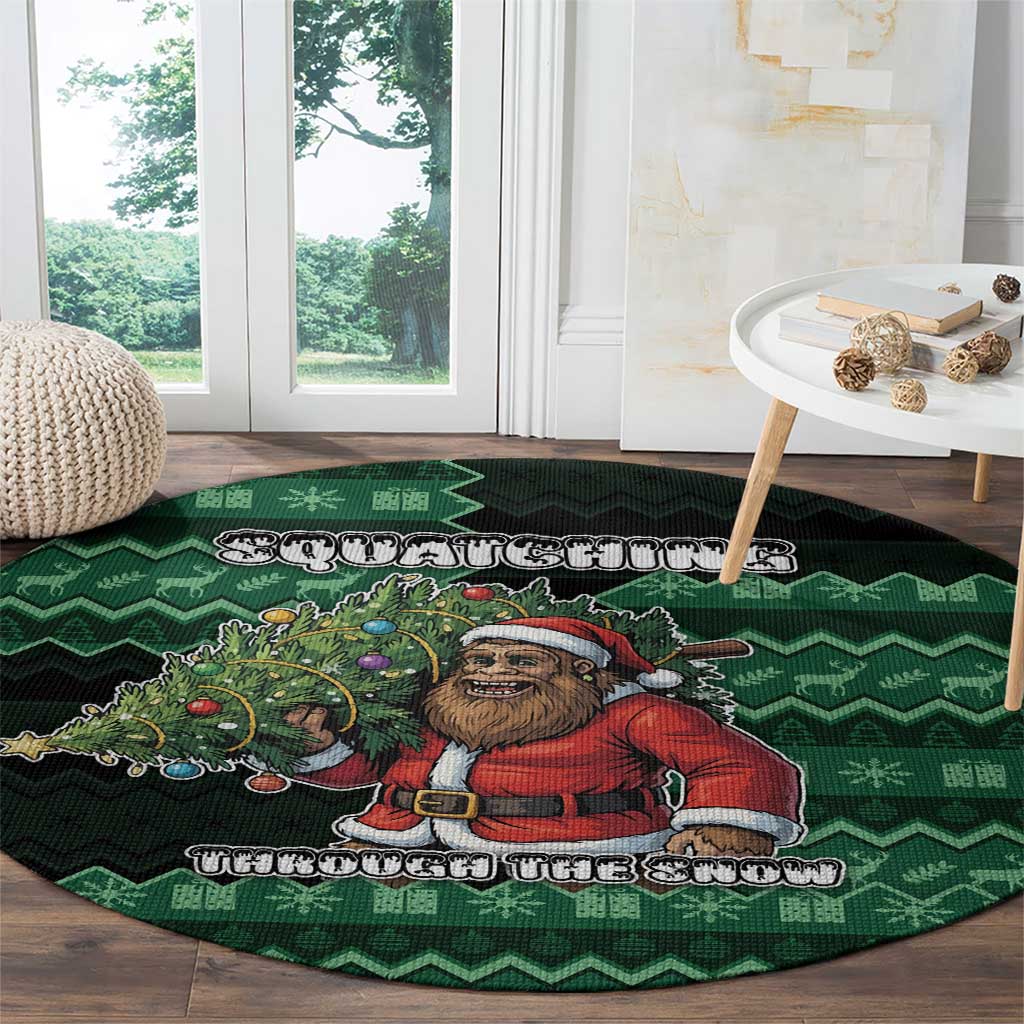 Bigfoot Christmas Round Carpet Squatching Through The Snow - Wonder Print Shop