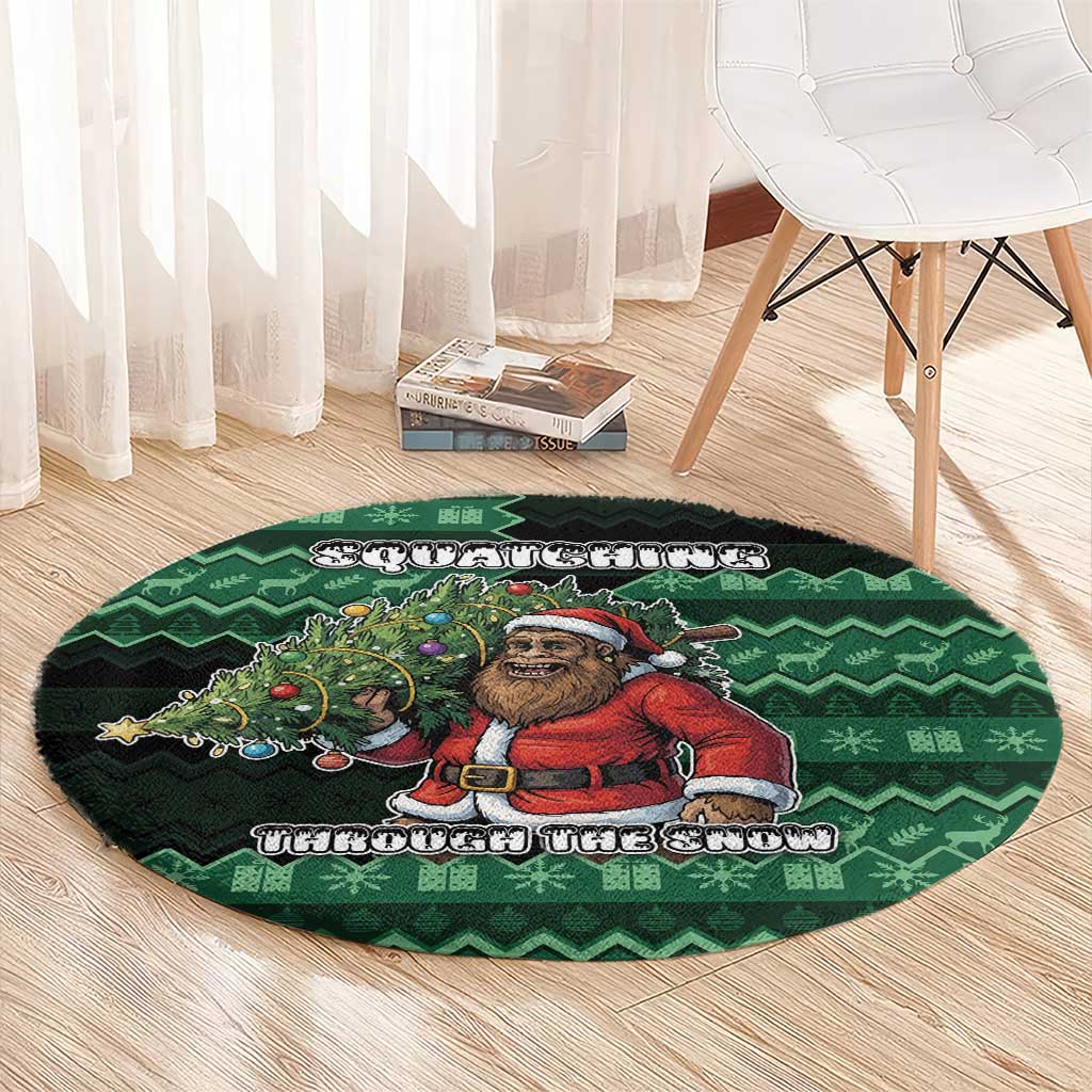 Bigfoot Christmas Round Carpet Squatching Through The Snow - Wonder Print Shop