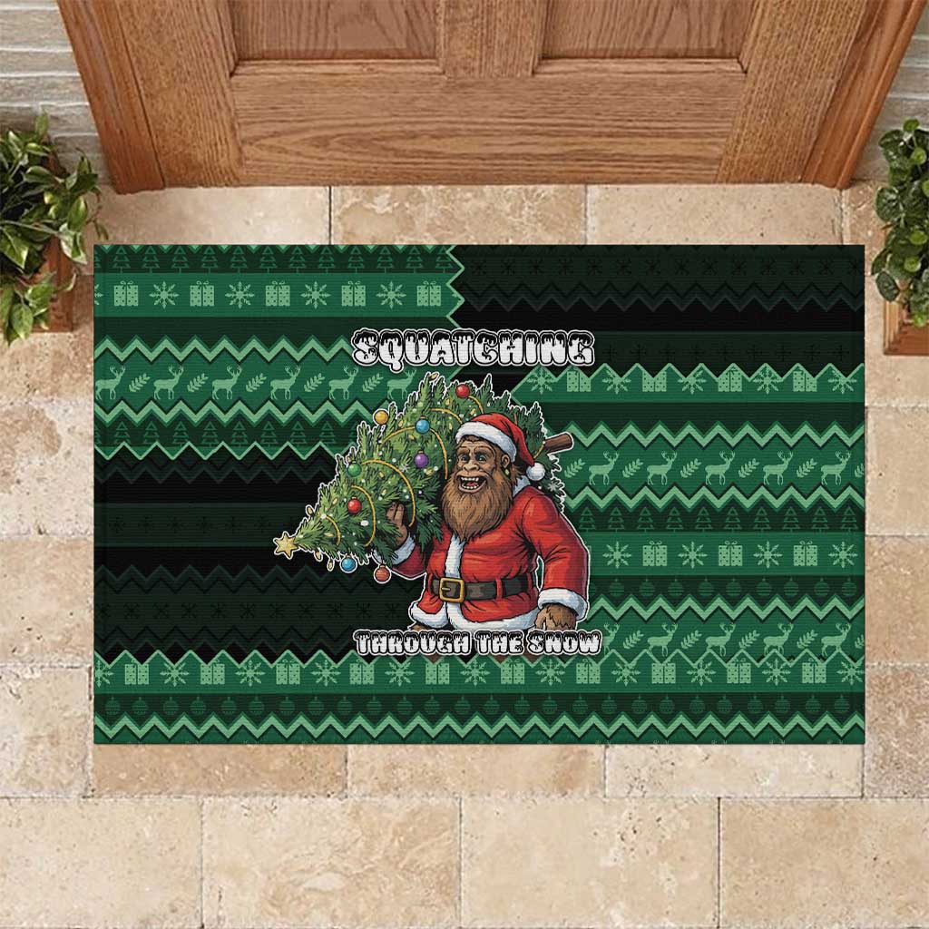 Bigfoot Christmas Rubber Doormat Squatching Through The Snow - Wonder Print Shop