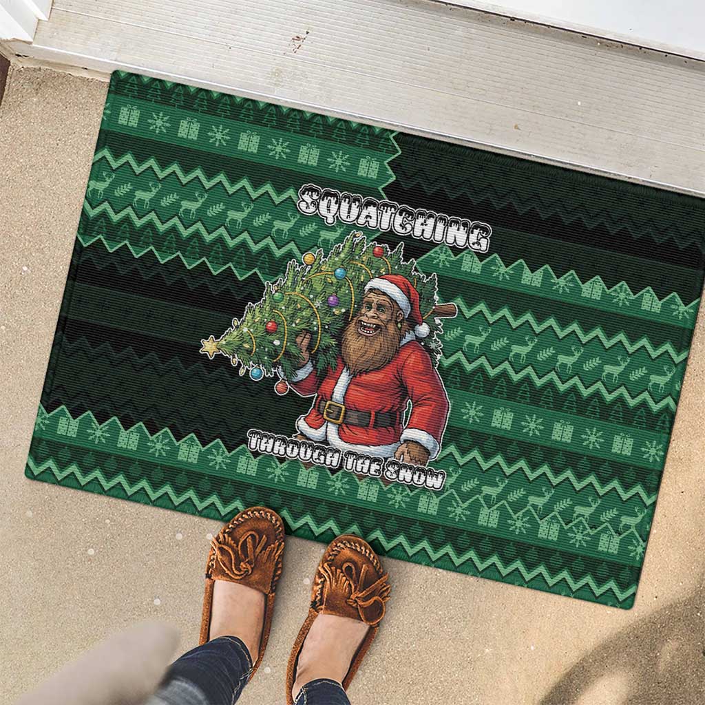 Bigfoot Christmas Rubber Doormat Squatching Through The Snow - Wonder Print Shop
