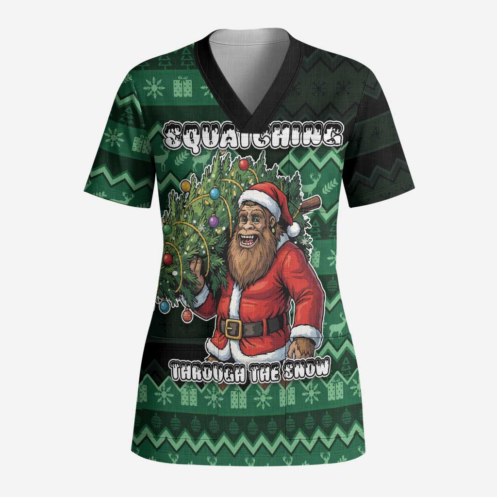 Bigfoot Christmas Scrub Top Squatching Through The Snow - Wonder Print Shop