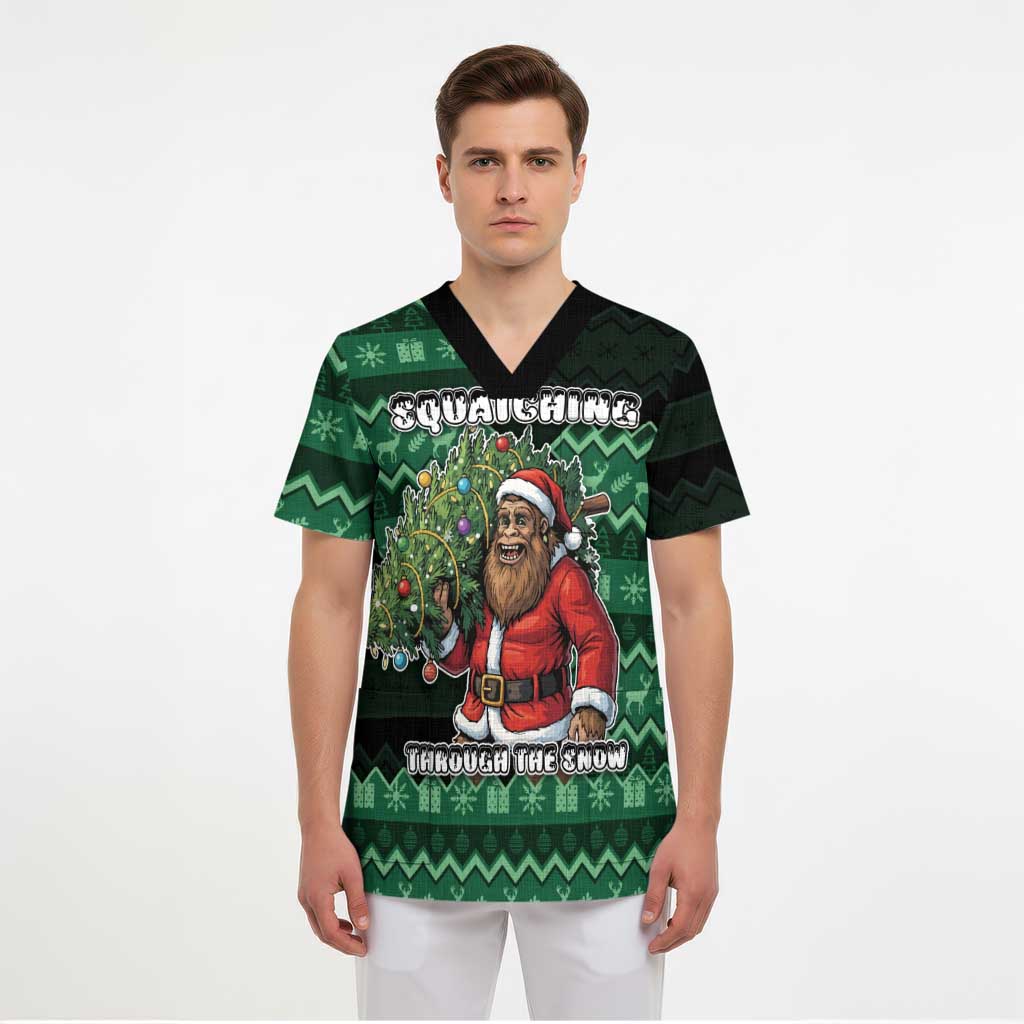 Bigfoot Christmas Scrub Top Squatching Through The Snow - Wonder Print Shop