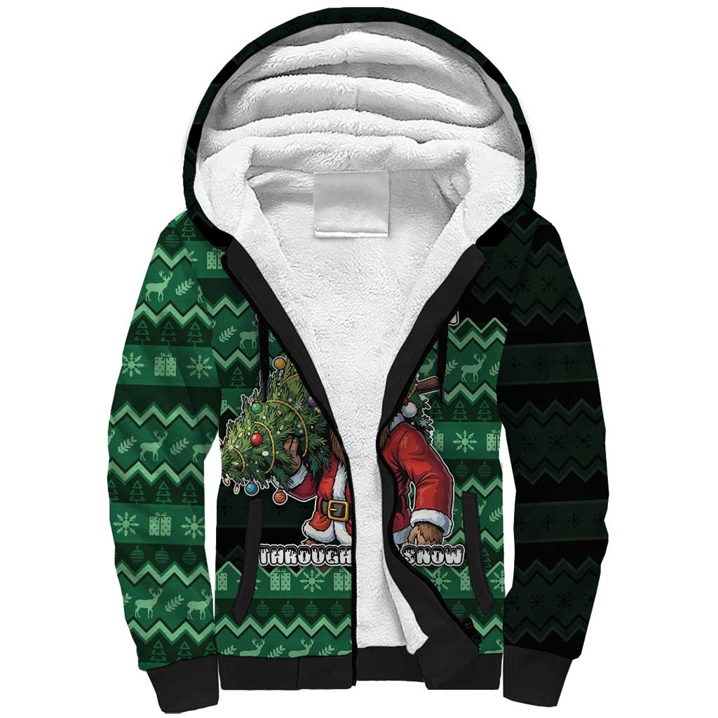 Bigfoot Christmas Sherpa Hoodie Squatching Through The Snow - Wonder Print Shop