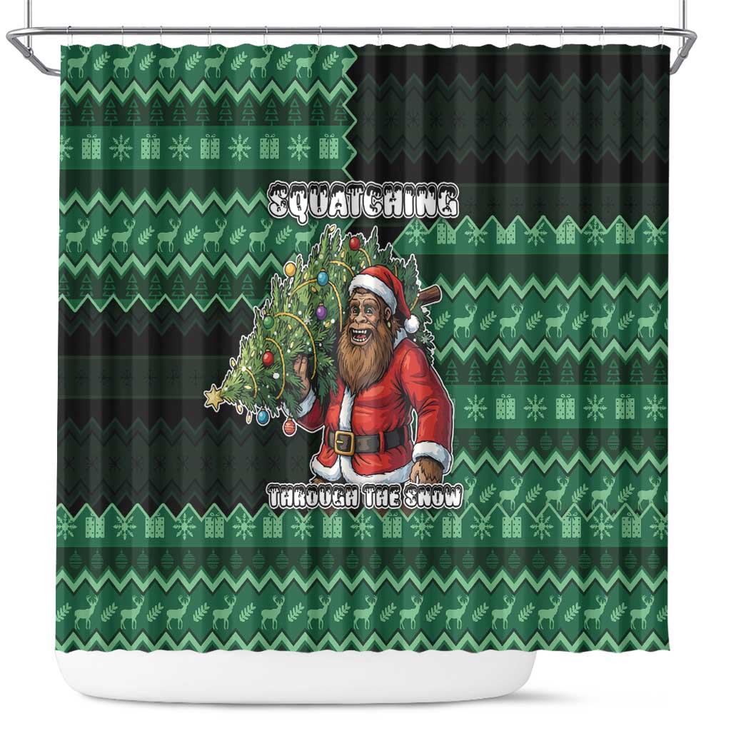 Bigfoot Christmas Shower Curtain Squatching Through The Snow - Wonder Print Shop