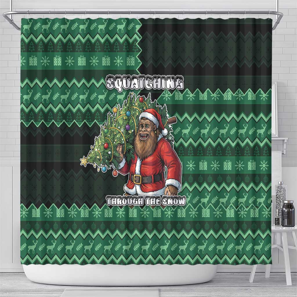 Bigfoot Christmas Shower Curtain Squatching Through The Snow - Wonder Print Shop