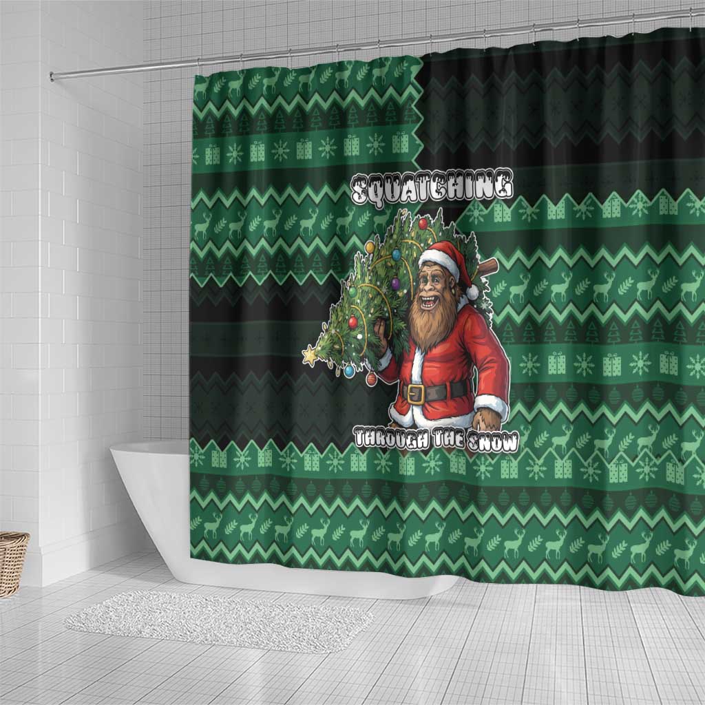 Bigfoot Christmas Shower Curtain Squatching Through The Snow - Wonder Print Shop