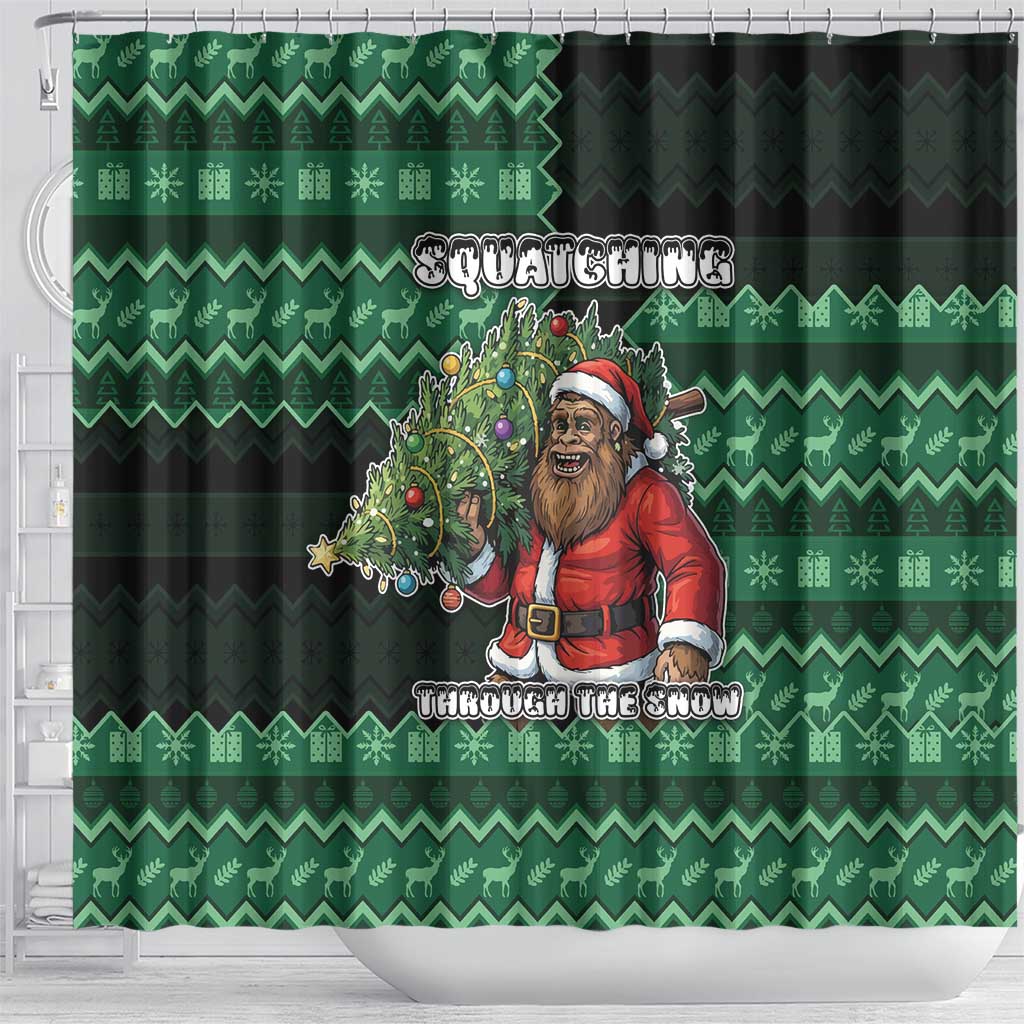 Bigfoot Christmas Shower Curtain Squatching Through The Snow - Wonder Print Shop