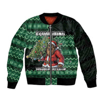 Bigfoot Christmas Sleeve Zip Bomber Jacket Squatching Through The Snow - Wonder Print Shop
