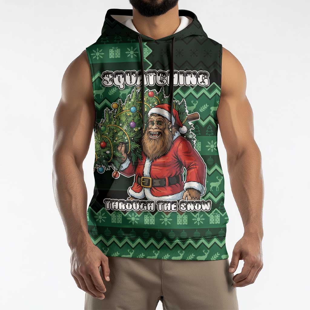 Bigfoot Christmas Sleeveless Hoodie Squatching Through The Snow - Wonder Print Shop