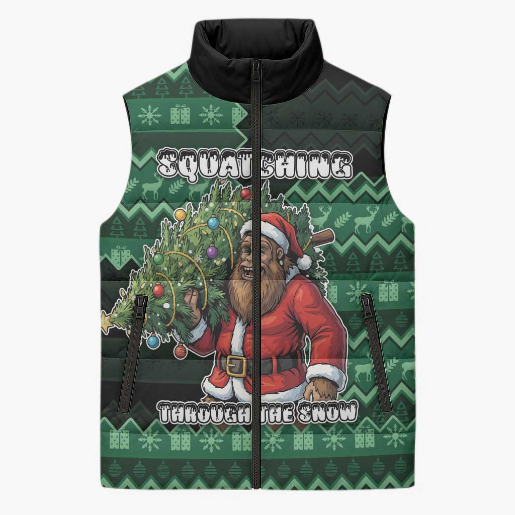 Bigfoot Christmas Sleeveless Puffer Jacket Squatching Through The Snow - Wonder Print Shop