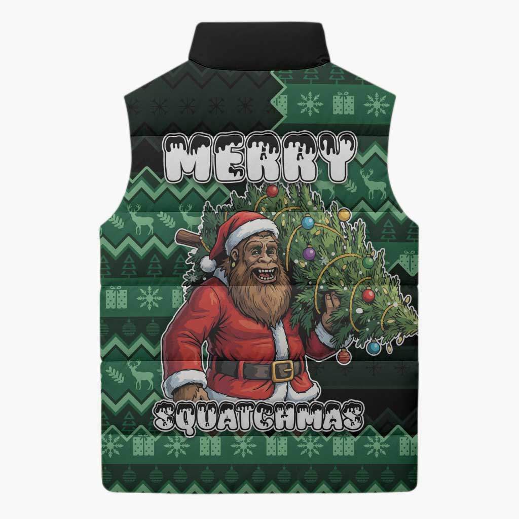 Bigfoot Christmas Sleeveless Puffer Jacket Squatching Through The Snow - Wonder Print Shop