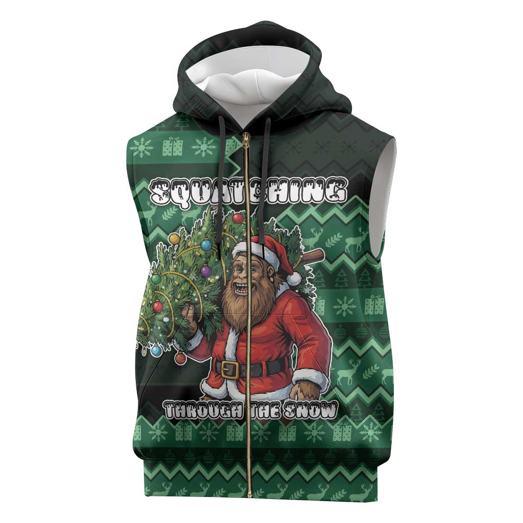 Bigfoot Christmas Sleeveless Zip Hoodie Squatching Through The Snow - Wonder Print Shop