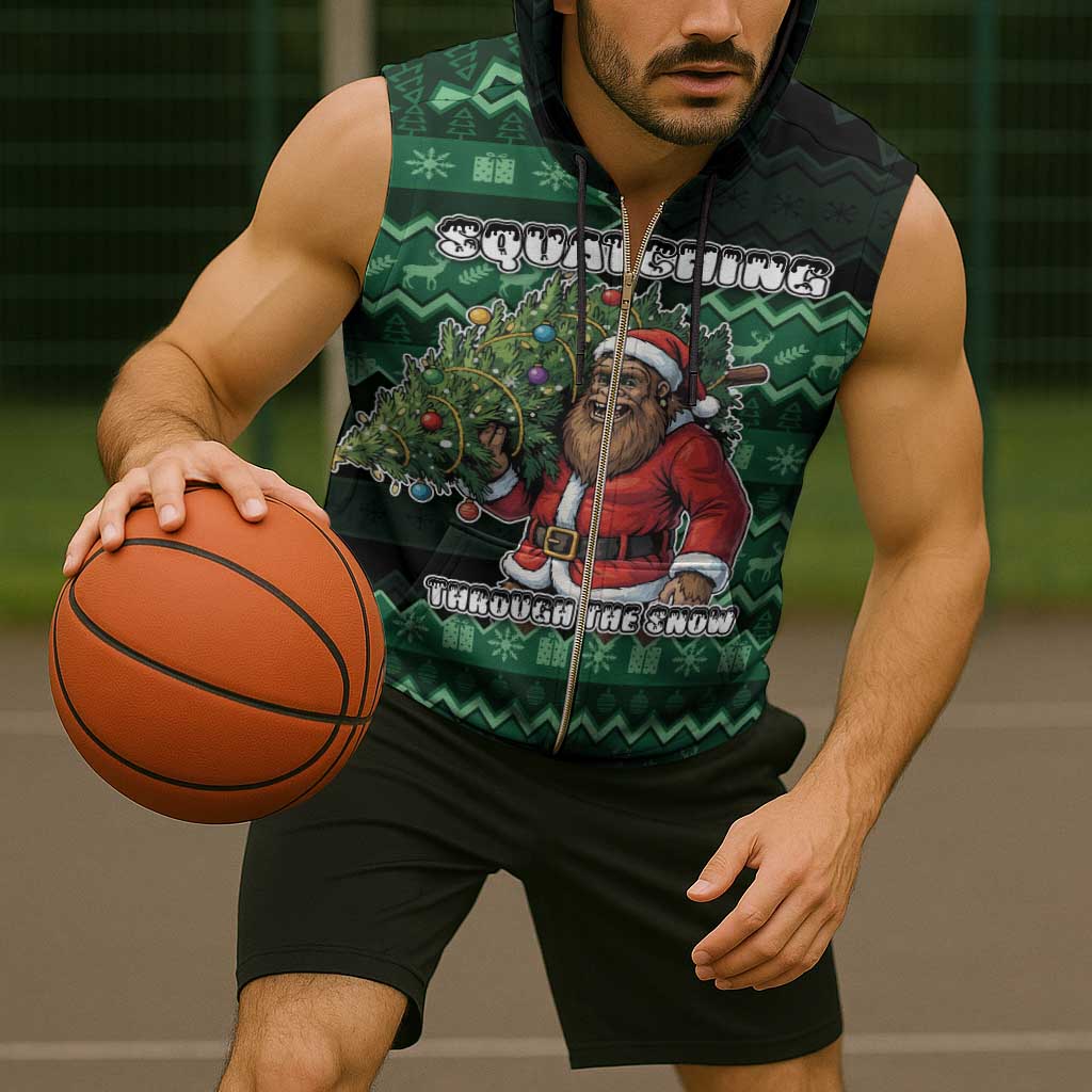 Bigfoot Christmas Sleeveless Zip Hoodie Squatching Through The Snow - Wonder Print Shop