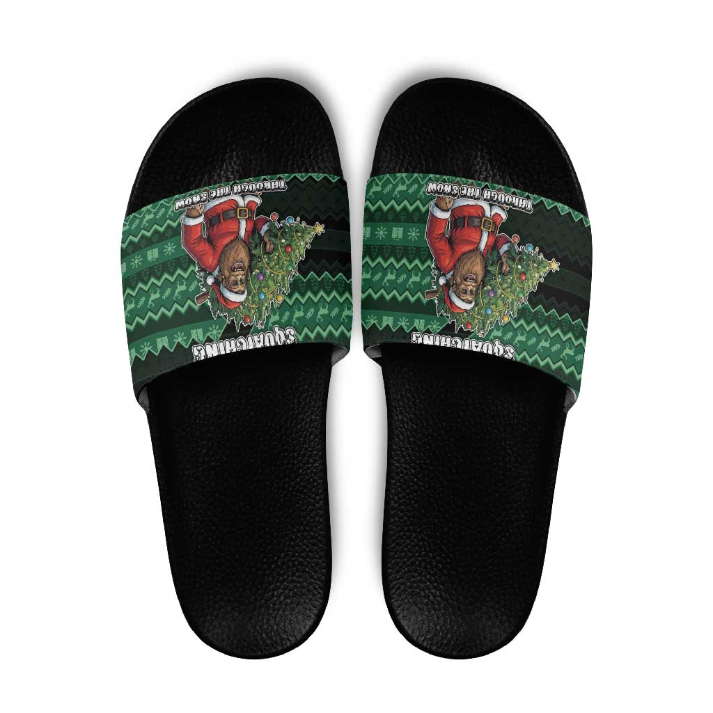 Bigfoot Christmas Slide Sandals Squatching Through The Snow - Wonder Print Shop
