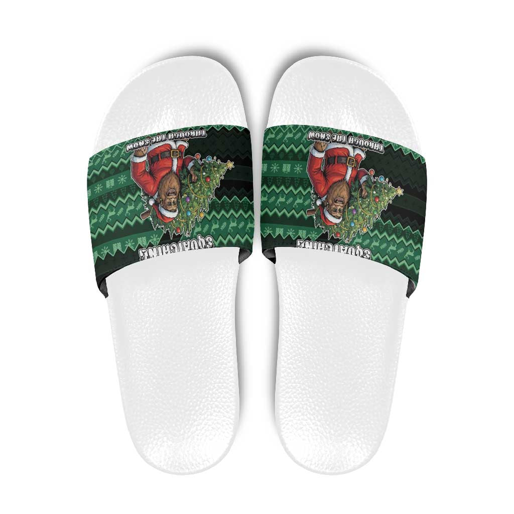 Bigfoot Christmas Slide Sandals Squatching Through The Snow - Wonder Print Shop