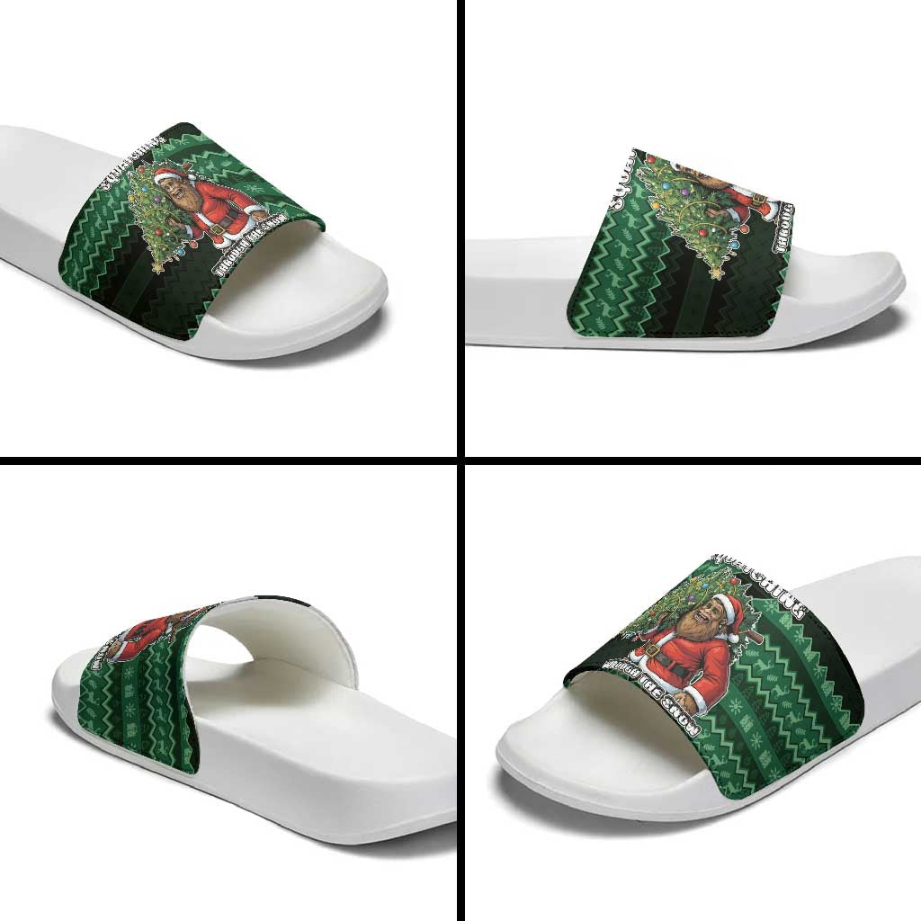Bigfoot Christmas Slide Sandals Squatching Through The Snow - Wonder Print Shop