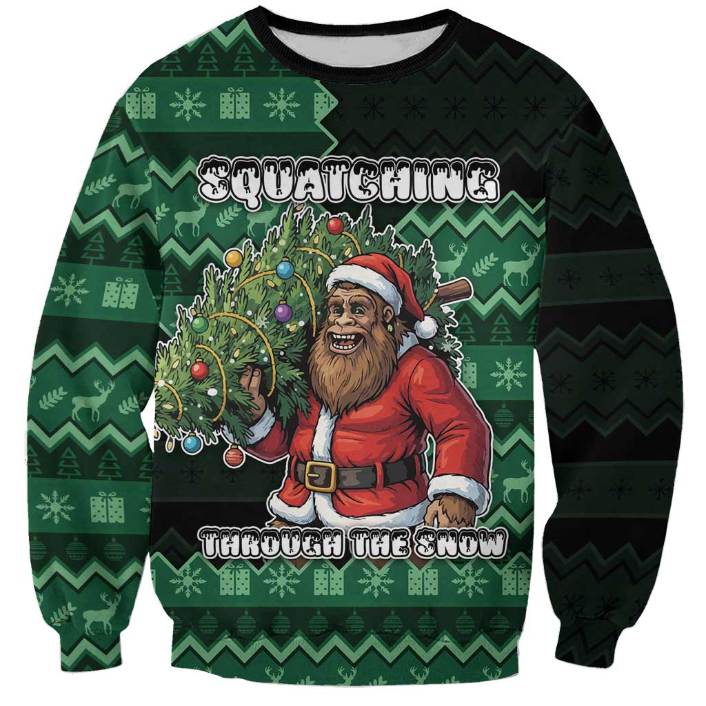 Bigfoot Christmas Sweatshirt Squatching Through The Snow - Wonder Print Shop