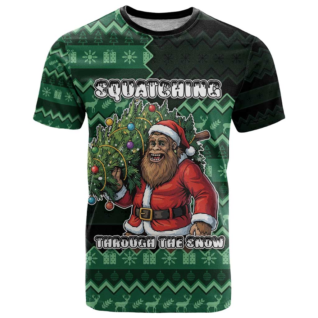 Bigfoot Christmas T Shirt Squatching Through The Snow - Wonder Print Shop