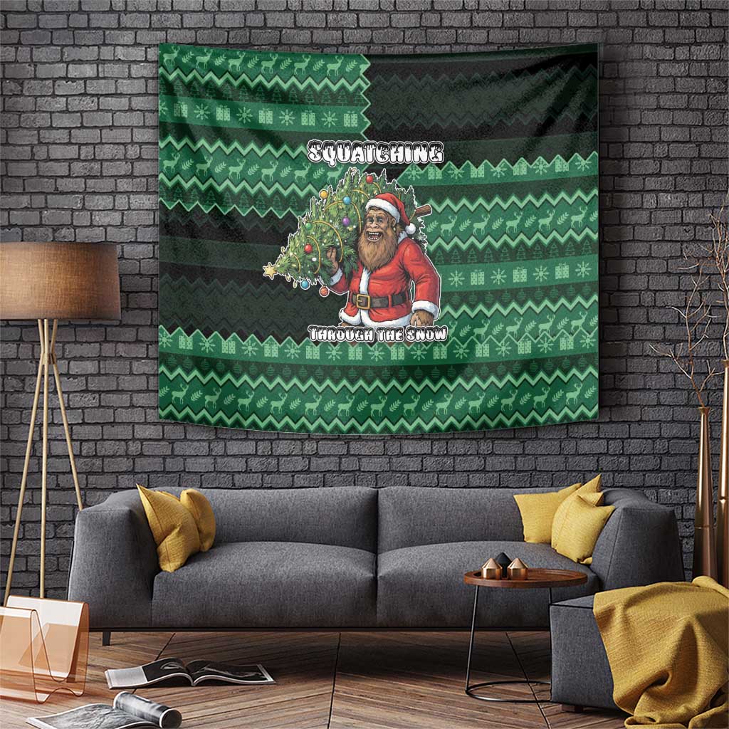 Bigfoot Christmas Tapestry Squatching Through The Snow - Wonder Print Shop