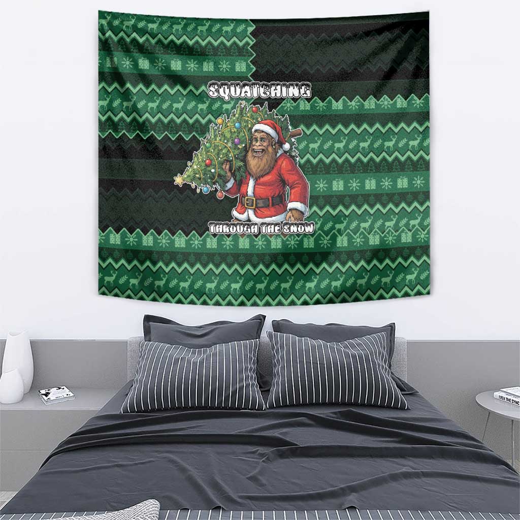 Bigfoot Christmas Tapestry Squatching Through The Snow - Wonder Print Shop