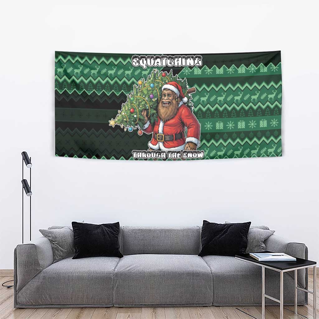 Bigfoot Christmas Tapestry Squatching Through The Snow - Wonder Print Shop