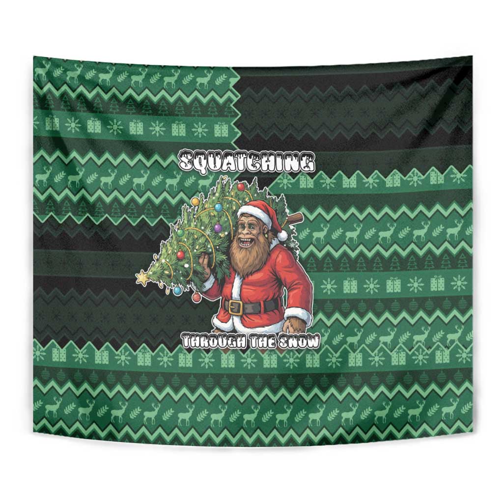 Bigfoot Christmas Tapestry Squatching Through The Snow - Wonder Print Shop