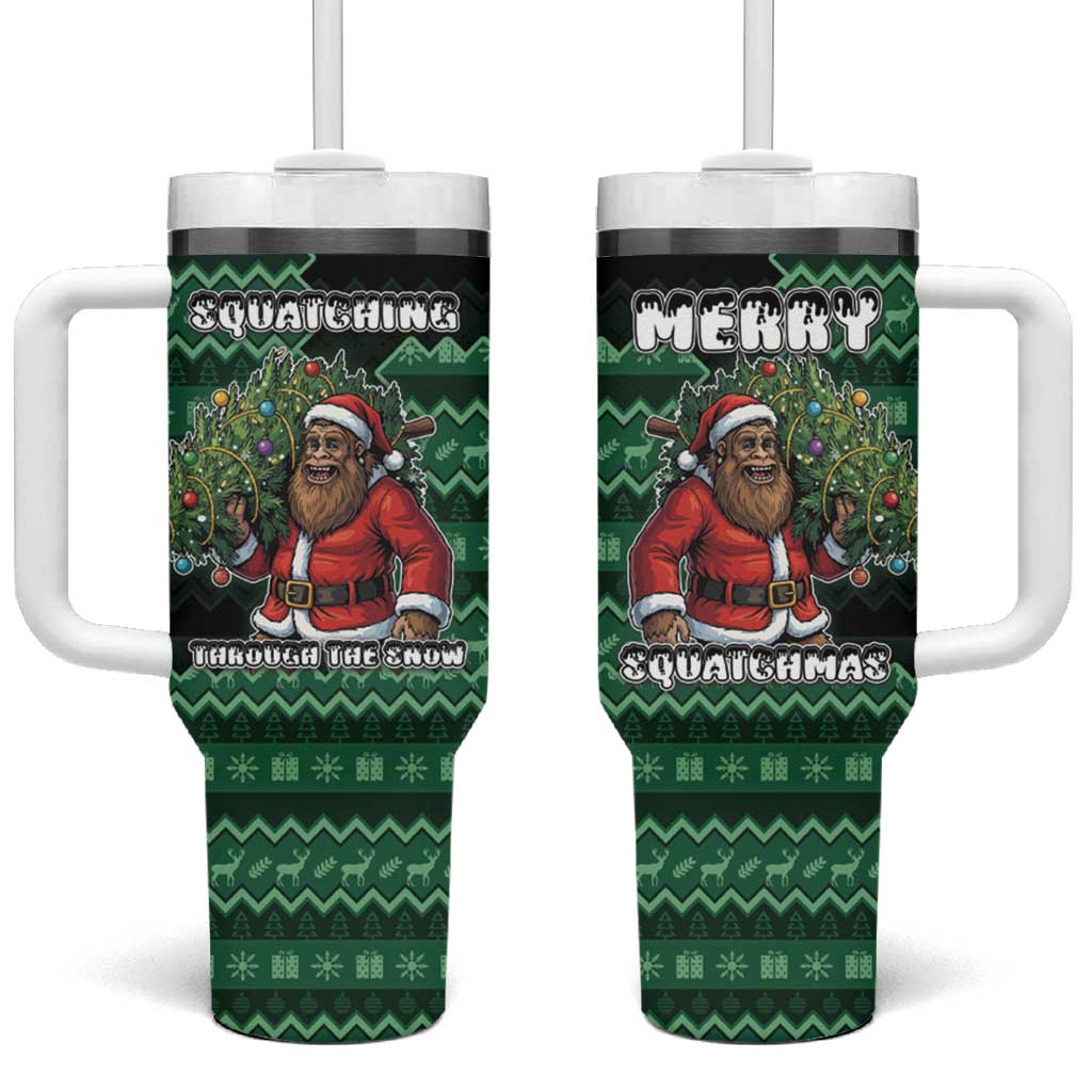 Bigfoot Christmas Tumbler With Handle Squatching Through The Snow - Wonder Print Shop