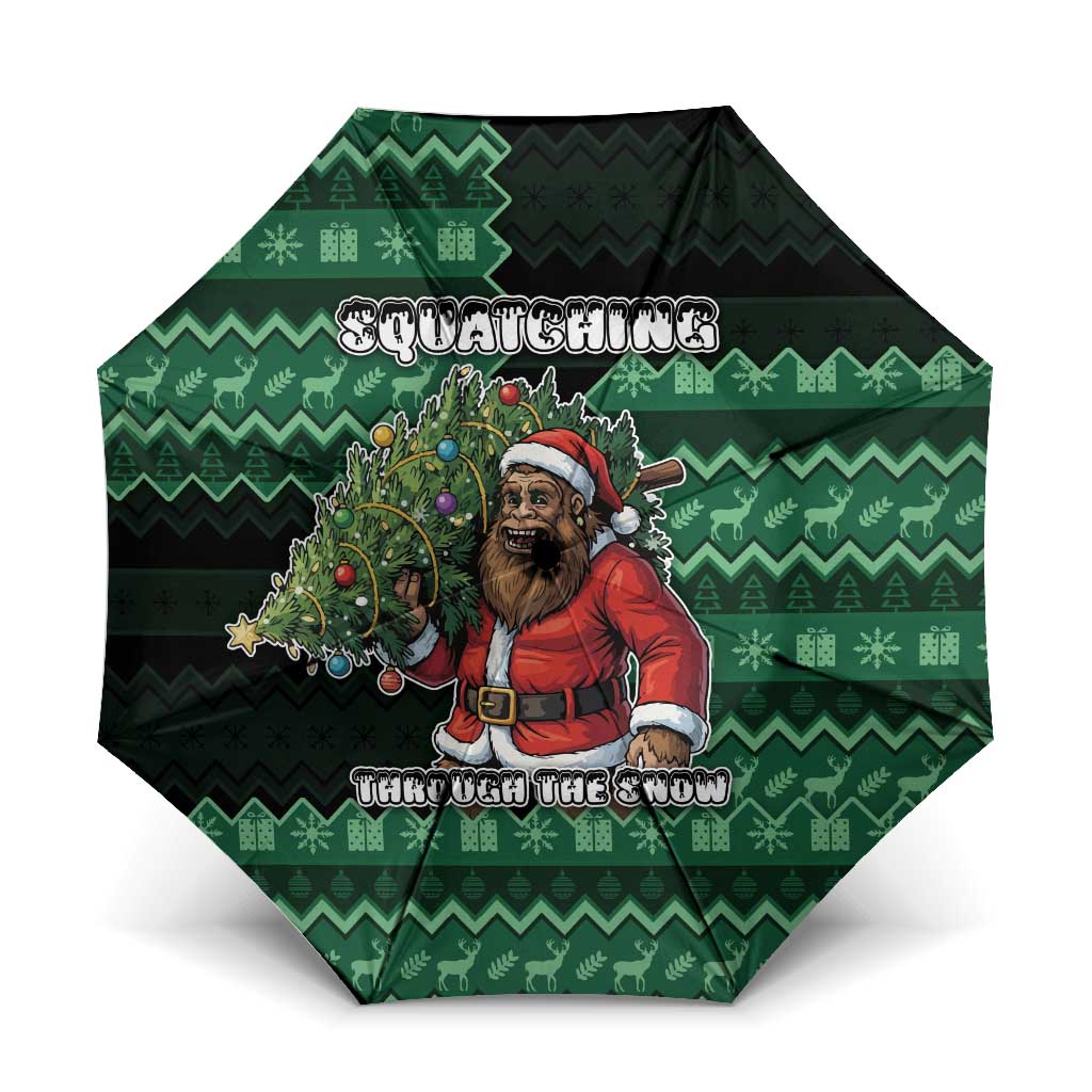 Bigfoot Christmas Umbrella Squatching Through The Snow - Wonder Print Shop