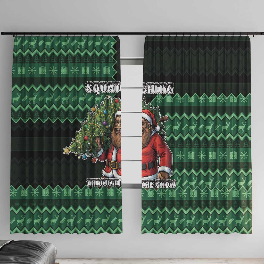 Bigfoot Christmas Window Curtain Squatching Through The Snow - Wonder Print Shop