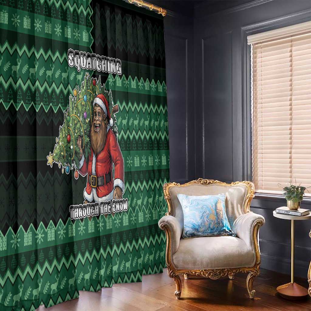 Bigfoot Christmas Window Curtain Squatching Through The Snow - Wonder Print Shop