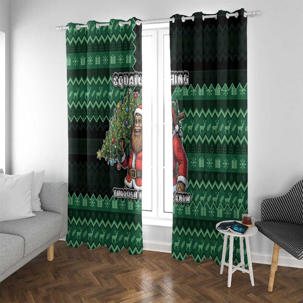Bigfoot Christmas Window Curtain Squatching Through The Snow - Wonder Print Shop
