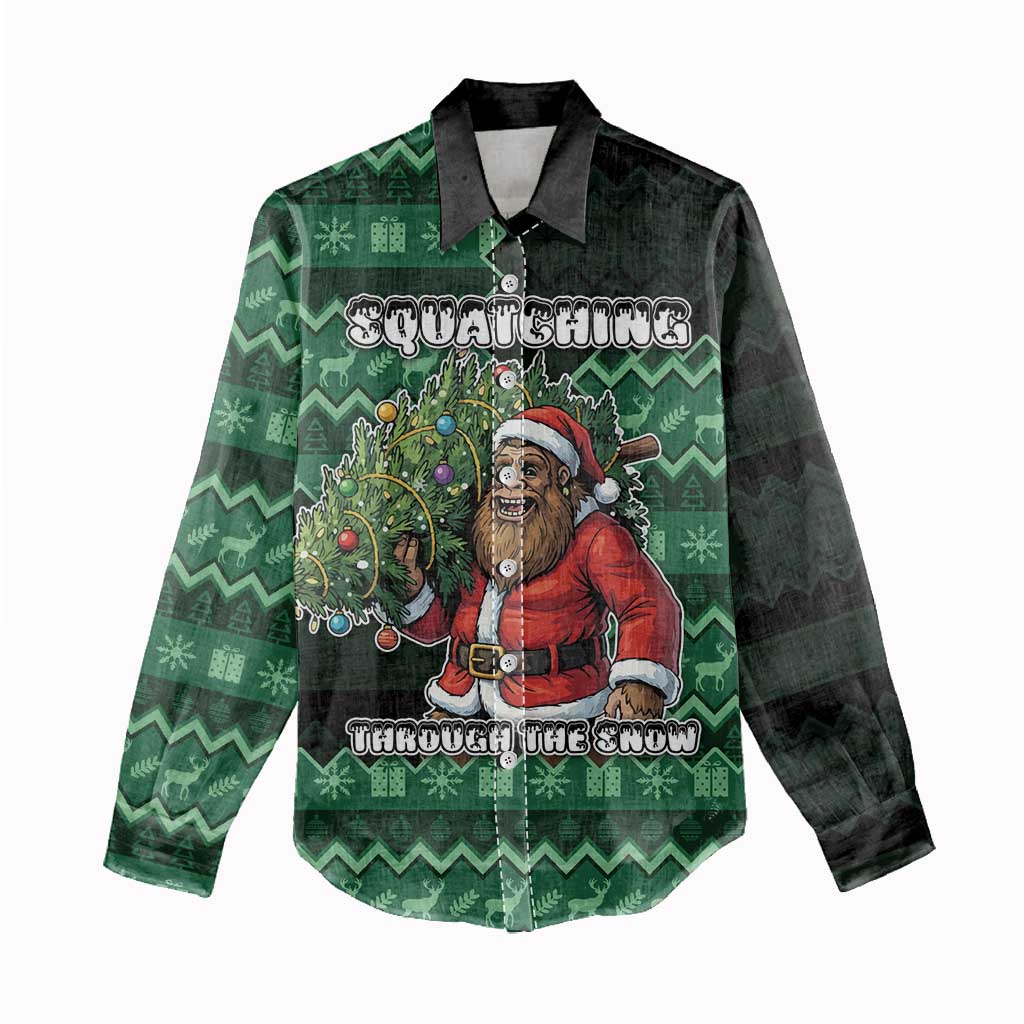 Bigfoot Christmas Women Casual Shirt Squatching Through The Snow - Wonder Print Shop
