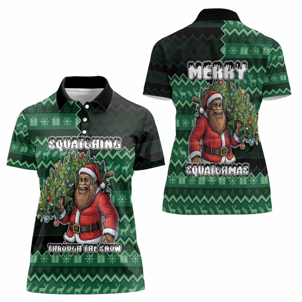 Bigfoot Christmas Women Polo Shirt Squatching Through The Snow - Wonder Print Shop