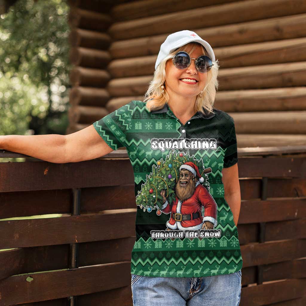 Bigfoot Christmas Women Polo Shirt Squatching Through The Snow - Wonder Print Shop